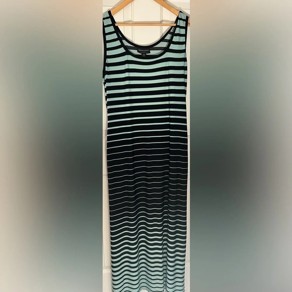Connected Apparel Black and Teal Horizontal Striped Maxi Dress Size 14w - Picture 4 of 7
